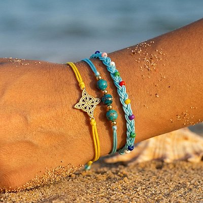 Summer Beach Style Adjustable Synthetic Green Turquoise Imperial Stone Beaded Bracelet Set UQ9789-1-1