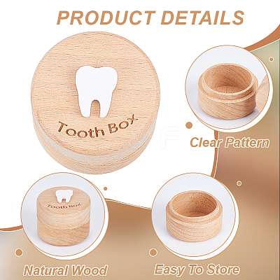 Round Printed Wood Baby Tooth Keepsake Cases with Lids CON-WH0113-12C-1
