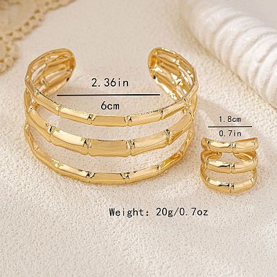 Bamboo Joint Alloy Cuff Bangle & Cuff Rings Sets FS-WG990BE-01-1