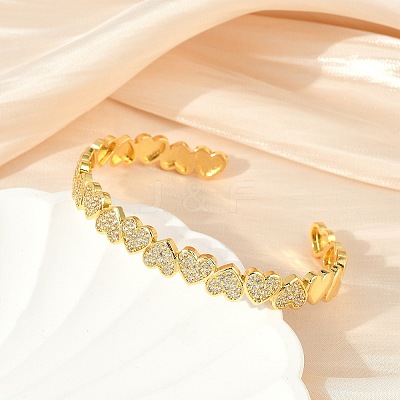 Sparkling Heart Cubic Zirconia Cuff Bangle BJEW-D448-15G-RS-1