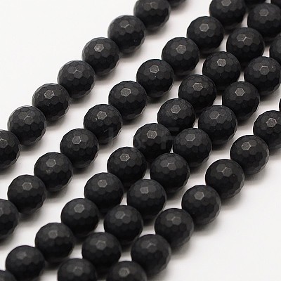 Frosted Natural Dyed & Heated Black Onyx Bead Strands G-A131-10mm-02-1