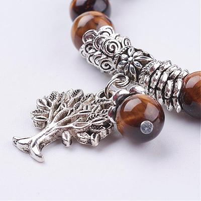 Natural Tiger Eye Stretch Bracelets BJEW-F262-A12-1