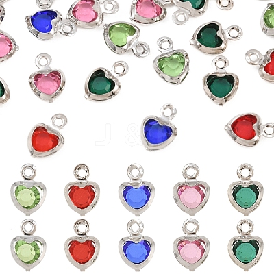 50Pcs 5 Colors Heart Rack Plating Brass Glass Charms KK-YW0004-09P-1