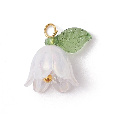 White Lily Flower Charms & Flora Leaves Beads PALLOY-JF02543-1