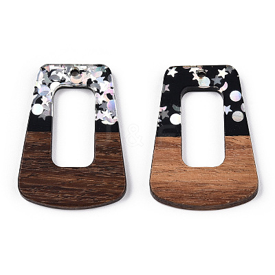 Opaque Resin & Walnut Wood Pendants RESI-N039-65C-1