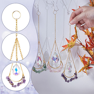 1 Set AB Color Plated Chandelier Glass Teardrop Pendant Decorations HJEW-GA0001-45-1