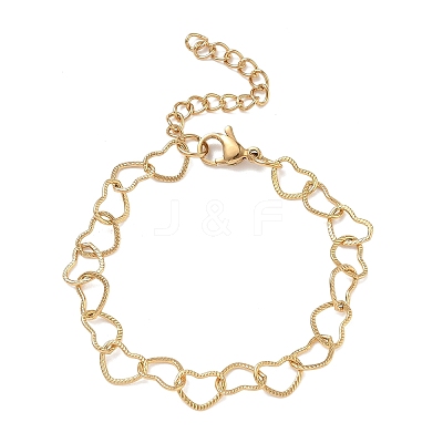 304 Stainless Steel Heart Link Chain Bracelets SA-CBA2696-16G-1