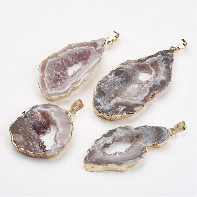 Natural Geode Agate Pendants G-G950-02G-1
