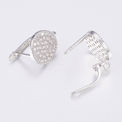 Brass Micro Pave Cubic Zirconia Hoop Earring Findings with Latch Back Closure LS-ZIRC-K075-24P-1