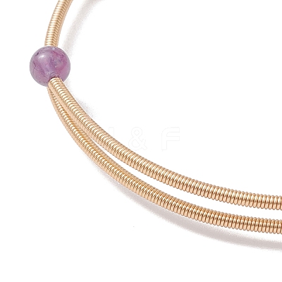 4Pcs 4 Style Natural Mixed Gemstone Round Beaded Cuff Bangles Set BJEW-JB10112-1