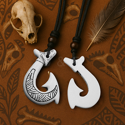 3Pcs 3 Styles Resin Fishhook Horn with Shark NJEW-HY0001-08B-1