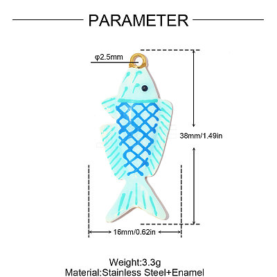 304 Stainless Steel with Cyan Enamel Pendants SA-OY003-46G-1