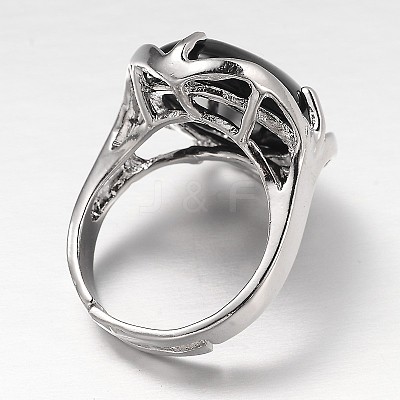 Adjustable Oval Gemstone Wide Band Rings RJEW-L062-01-1