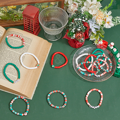 14Pcs 2 Sets Christmas Theme Polymer Clay Heishi Beaded Stretch Bracelets BJEW-ME0001-17B-1