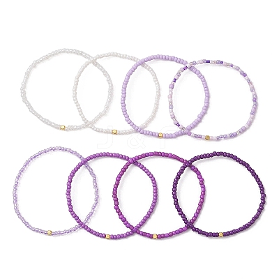 8Pcs Glass Seed Beads Stretch Bracelets for Women BJEW-MZ00270-1