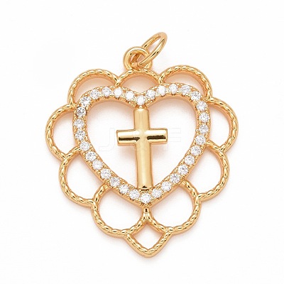 Rack Plating Brass Micro Pave Clear Cubic Zirconia Pendants KK-M229-15G-1