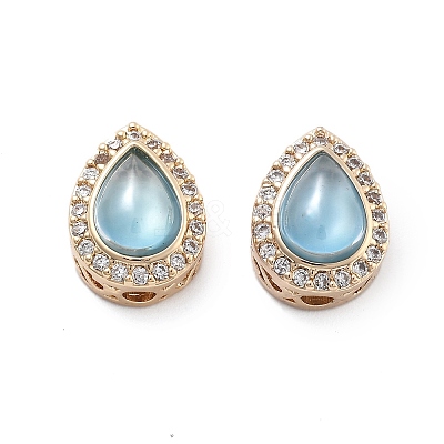 Brass Light Sky Blue Glass Teardrop Multi-Strand Links KK-B125-09G-1