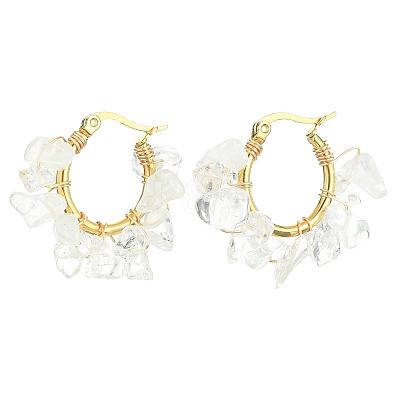 Natural Quartz Crystal Chips Braided Hoop Earrings EJEW-JE04940-06-1