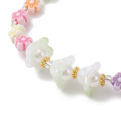 Flower Acrylic & ABS Plastic Imitation Pearl Beads Stretch Bracelets for Women BJEW-JB12908-1