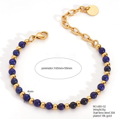 Bohemian Style Natural Lapis Lazuli Round Beaded Bracelets for Women JU9810-3-1