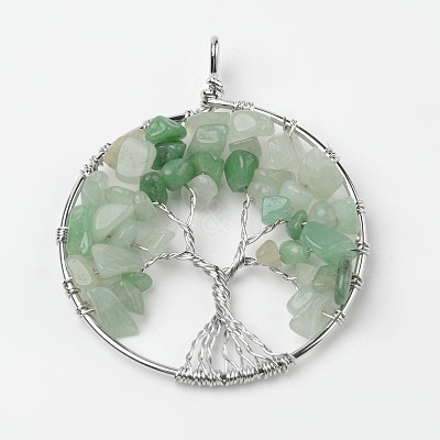 Tree of Life Natural Green Aventurine Big Pendants G-L455-D08-1