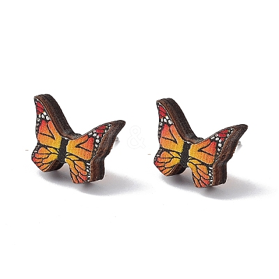 Natural Wood Stud Earrings EJEW-C013-01C-1
