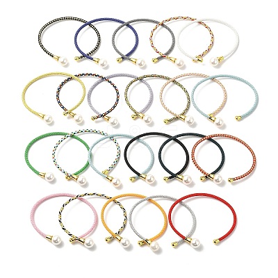 Steel Wire Ring & Copper Buckle & Plastic Pearl Bangles BJEW-S177-01-1