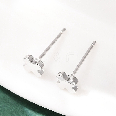Brass Cross Stud Earrings for Women EJEW-G441-06C-P-1