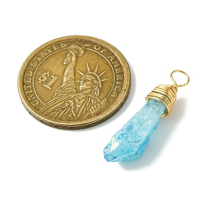 5Pcs Electroplated Natural Quartz Pendants PALLOY-JF03161-1