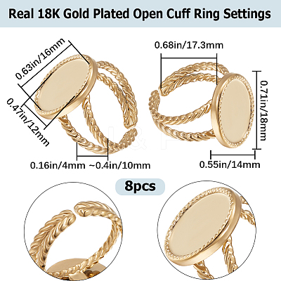 8Pcs 304 Stainless Steel Open Cuff Ring Settings RJEW-BBC0001-01-1