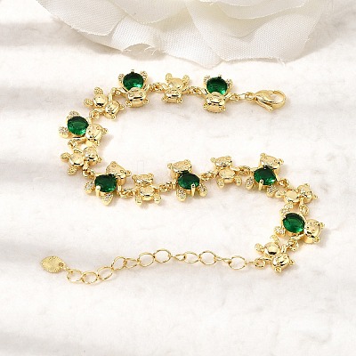 Brass Micro Pave Cubic Zirconia Link Chain Bracelets for Women BJEW-D457-01G-02-1