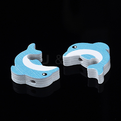 Printed Natural Wooden Beads WOOD-S055-27-1