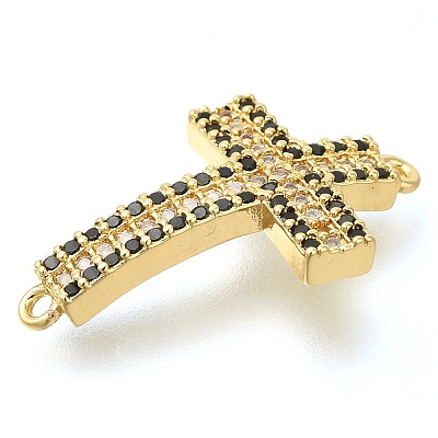 Brass Pave Black & Clear Cubic Zirconia Connector Charms LS-KK-M101-02I-G01-1