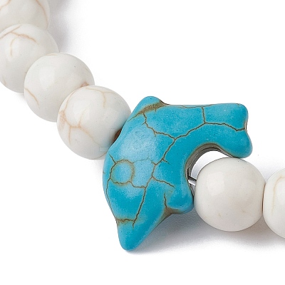 Natural Howlite & Synthetic Turquoise Dolphin Beaded Stretch Bracelets BJEW-JB09826-02-1