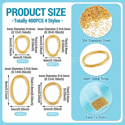 400Pcs 4 Styles 304 Stainless Steel Jump Rings STAS-TA0005-82-1