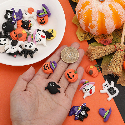 28Pcs 14 Styles Halloween Opaque Resin Cabochons RESI-CA0001-60-1
