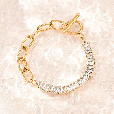 304 Stainless Steel Pave Clear Cubic Zirconia Link Bracelets BJEW-D460-10G-1
