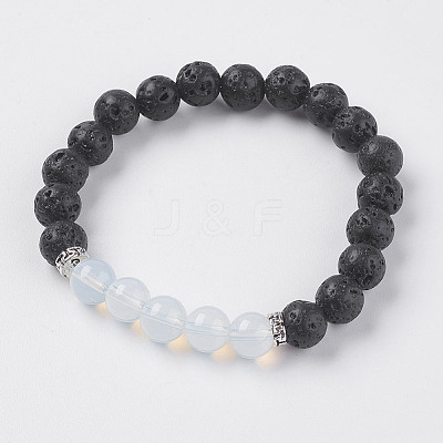 Natural Lava Rock and Opalite Beads Stretch Bracelets BJEW-I241-10L-1