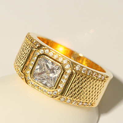 304 Stainless Steel Micro Pave Clear Cubic Zirconia Finger Rings for Men FS-WGB72EF-02-1