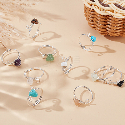 10Pcs Natural & Synthetic Gemstone Finger Rings RJEW-HY00005-1