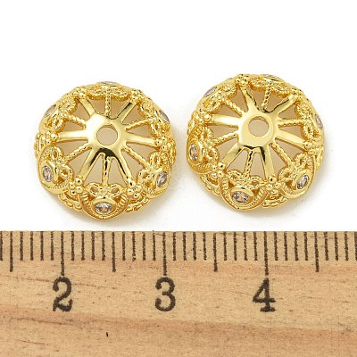 Rack Plating Brass Micro Pave Clear Cubic Zirconia Bead Caps KK-K386-13G-1