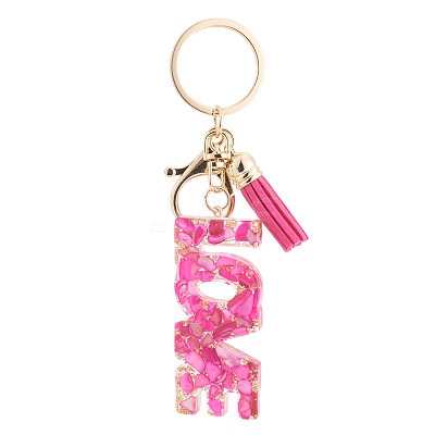 Resin with Alloy Tassel Pendant Keychainss AJEW-TADJ0001-20G-01-1
