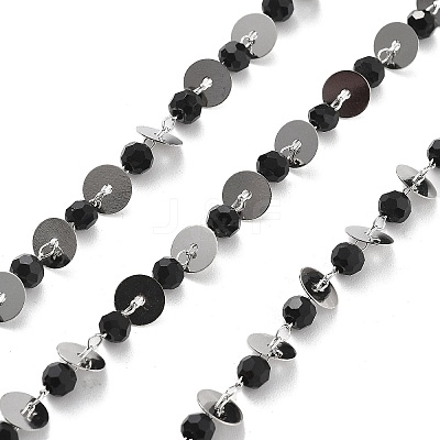 Handmade Brass & Glass Bead Flat Round Chains CHC-L051-06P-03-1