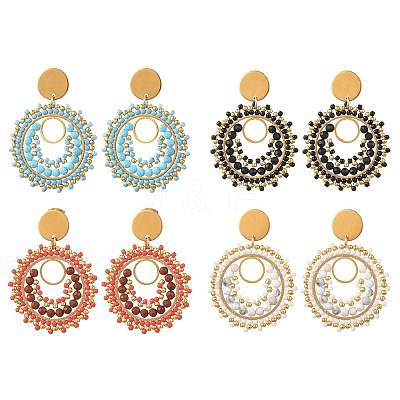 304 Stainless Steel with Glass Seed Beads Stud Earrings EJEW-MZ00761-1