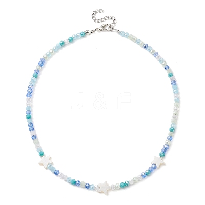 2Pcs 2 Color Glass & Natural Shell Star Beaded Necklaces Set NJEW-JN04646-02-1