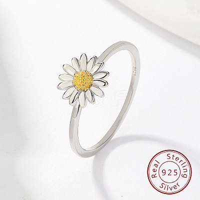 Anti-Tarnish Rhodium Plated 925 Sterling Silver Daisy Flower Finger Ring for Women KN3229-1-1