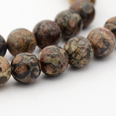 Natural Leopard Skin Jasper Round Bead Strands G-P070-77-4mm-1
