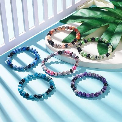 Dyed Natural Fire Crackle Agate Bead Stretch Bracelets BJEW-JB07519-1