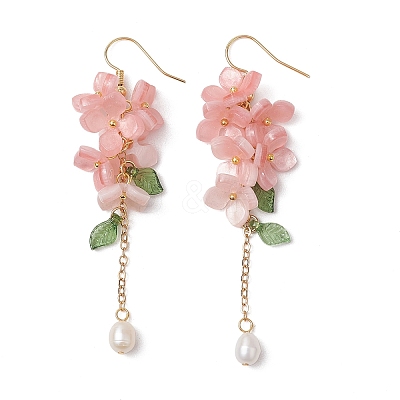 Shell Pearl Dangle Earrings EJEW-TA00617-03-1