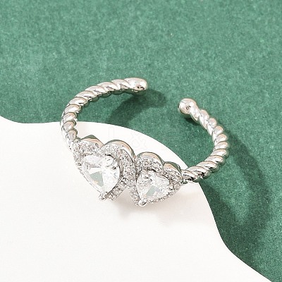 Brass Micro Pave Cubic Zirconia Cuff Open Rings for Women RJEW-C153-04P-1